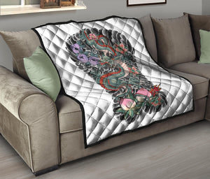 Green Japanese Dragon Tattoo Print Quilt