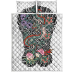 Green Japanese Dragon Tattoo Print Quilt Bed Set