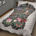 Green Japanese Dragon Tattoo Print Quilt Bed Set