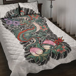 Green Japanese Dragon Tattoo Print Quilt Bed Set