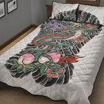 Green Japanese Dragon Tattoo Print Quilt Bed Set