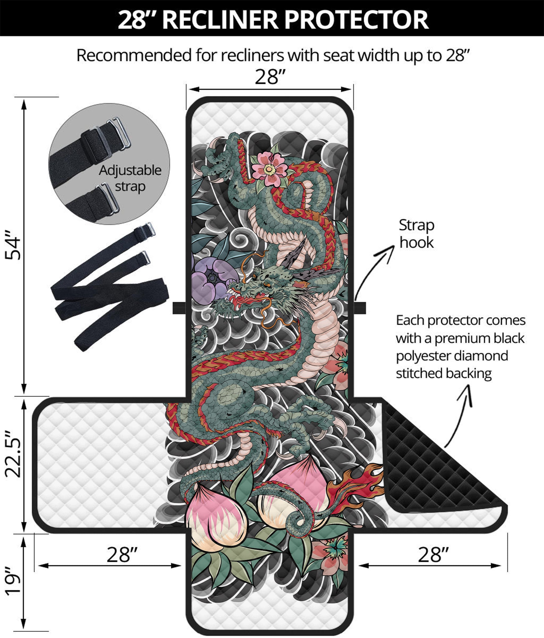 Green Japanese Dragon Tattoo Print Recliner Protector