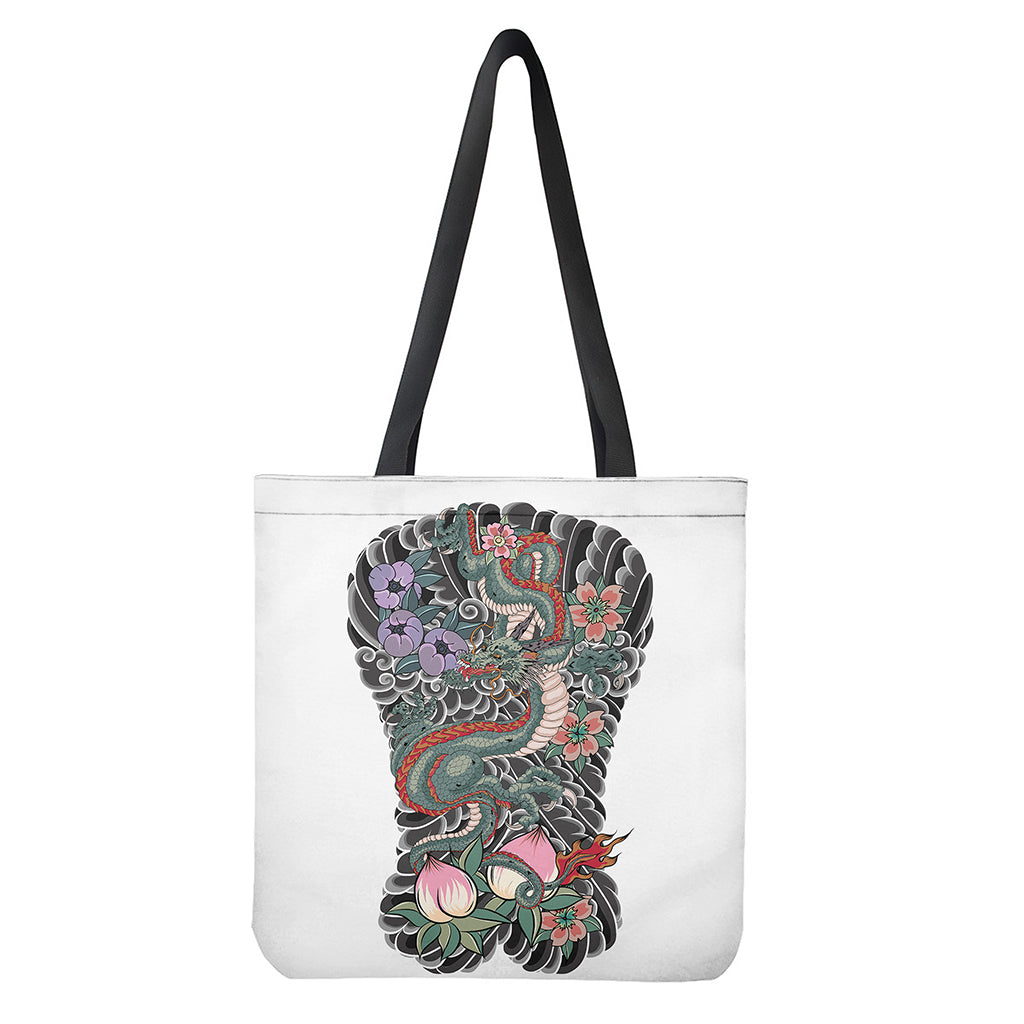 Green Japanese Dragon Tattoo Print Tote Bag