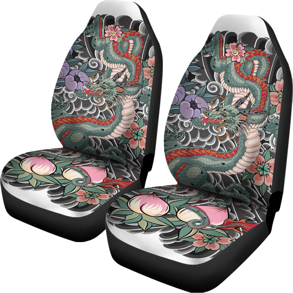 Green Japanese Dragon Tattoo Print Universal Fit Car Seat Covers