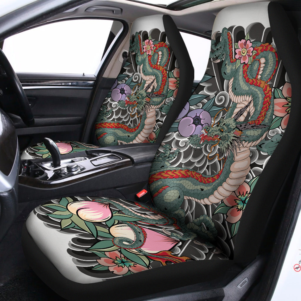 Green Japanese Dragon Tattoo Print Universal Fit Car Seat Covers