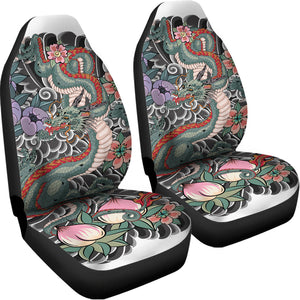 Green Japanese Dragon Tattoo Print Universal Fit Car Seat Covers