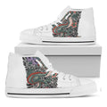 Green Japanese Dragon Tattoo Print White High Top Sneakers