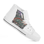 Green Japanese Dragon Tattoo Print White High Top Shoes