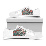 Green Japanese Dragon Tattoo Print White Low Top Shoes