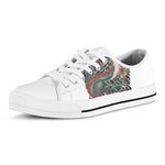 Green Japanese Dragon Tattoo Print White Low Top Shoes