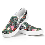 Green Japanese Dragon Tattoo Print White Slip On Shoes