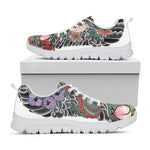 Green Japanese Dragon Tattoo Print White Sneakers