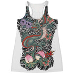 Green Japanese Dragon Tattoo Print Women's Racerback Tank Top