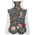 Green Japanese Dragon Tattoo Print Women's Racerback Tank Top