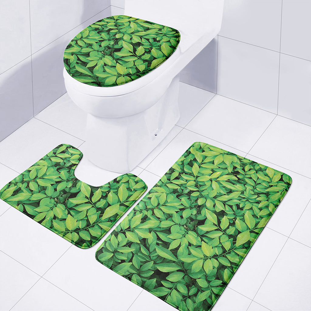 Green Leaf Print 3 Piece Bath Mat Set