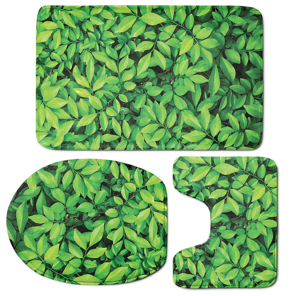Green Leaf Print 3 Piece Bath Mat Set
