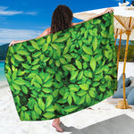 Green Leaf Print Beach Sarong Wrap