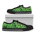 Green Leaf Print Black Low Top Sneakers