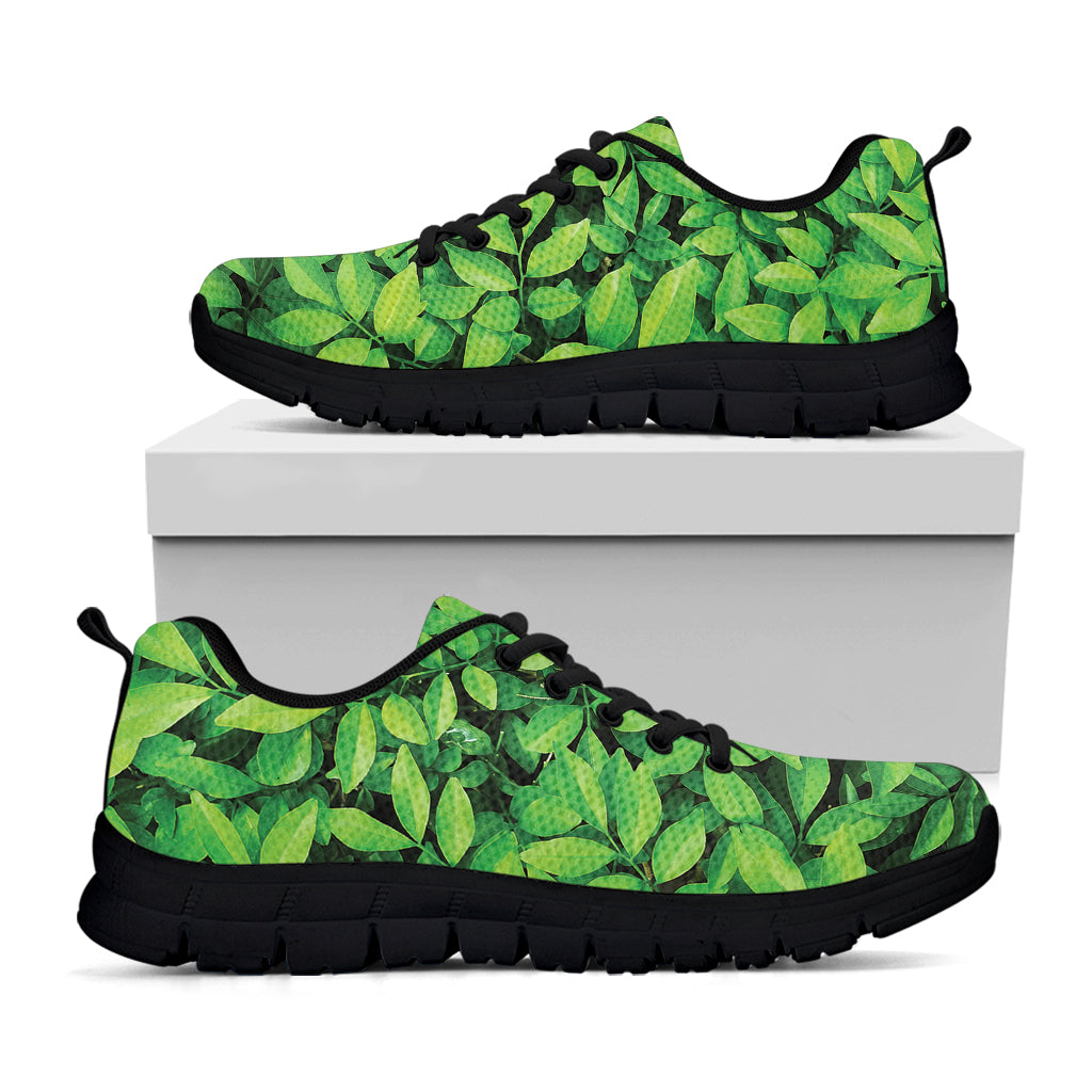 Green Leaf Print Black Sneakers