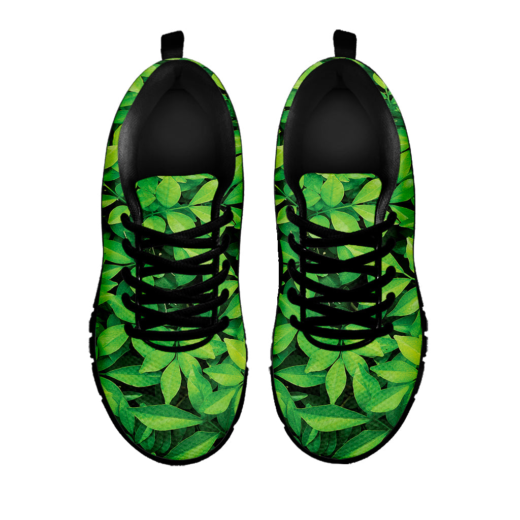 Green Leaf Print Black Sneakers
