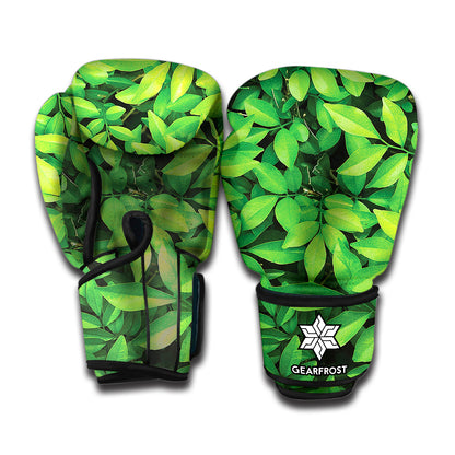 Green Leaf Print Boxing Gloves