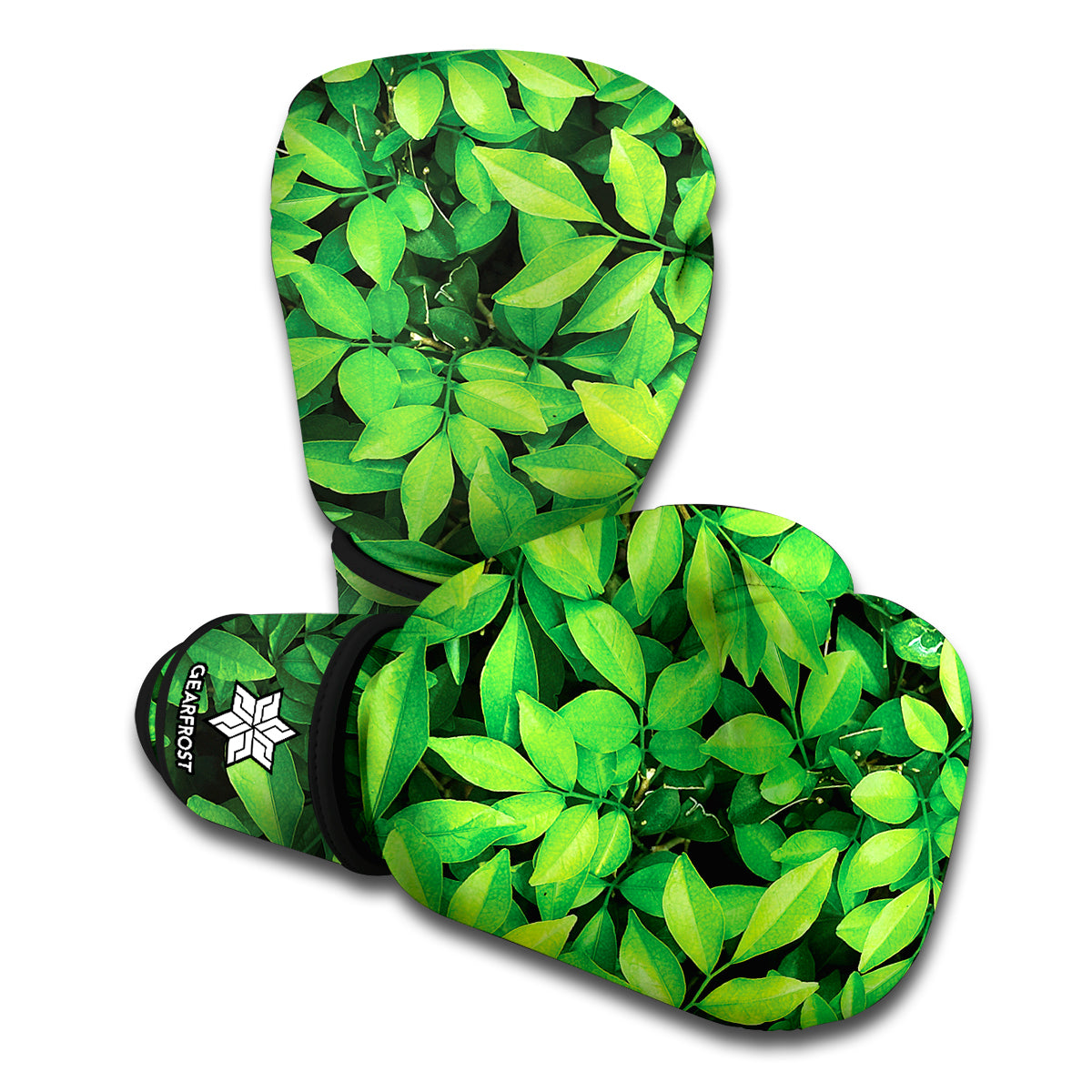 Green Leaf Print Boxing Gloves