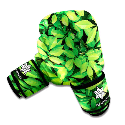 Green Leaf Print Boxing Gloves
