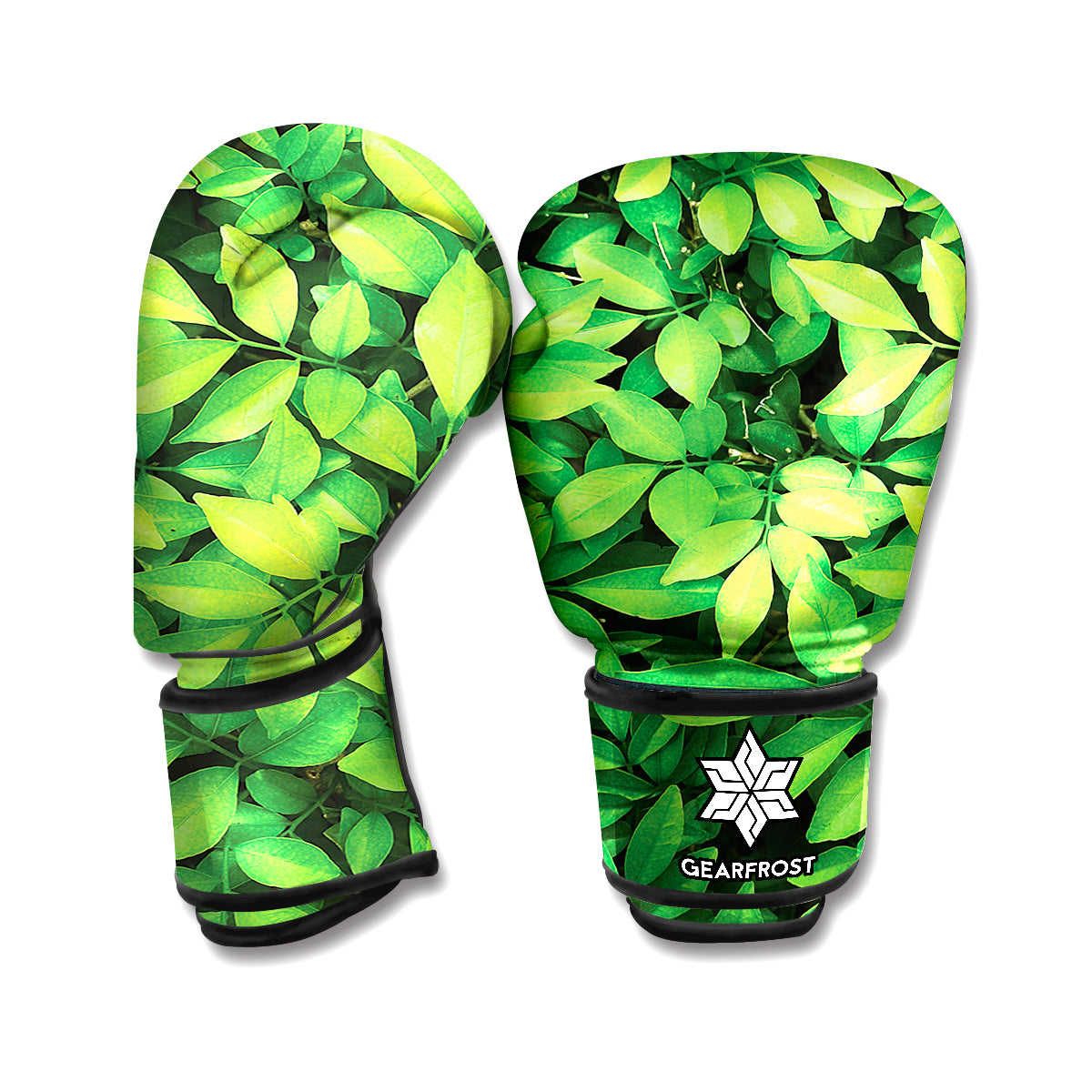 Green Leaf Print Boxing Gloves