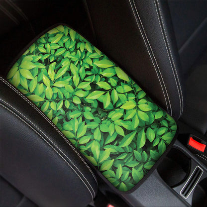 Green Leaf Print Car Center Console Cover