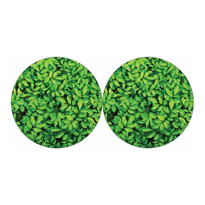 Green Leaf Print Car Coasters
