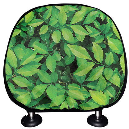 Green Leaf Print Car Headrest Covers