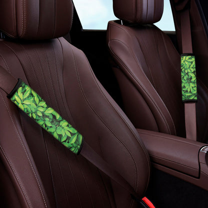 Green Leaf Print Car Seat Belt Covers
