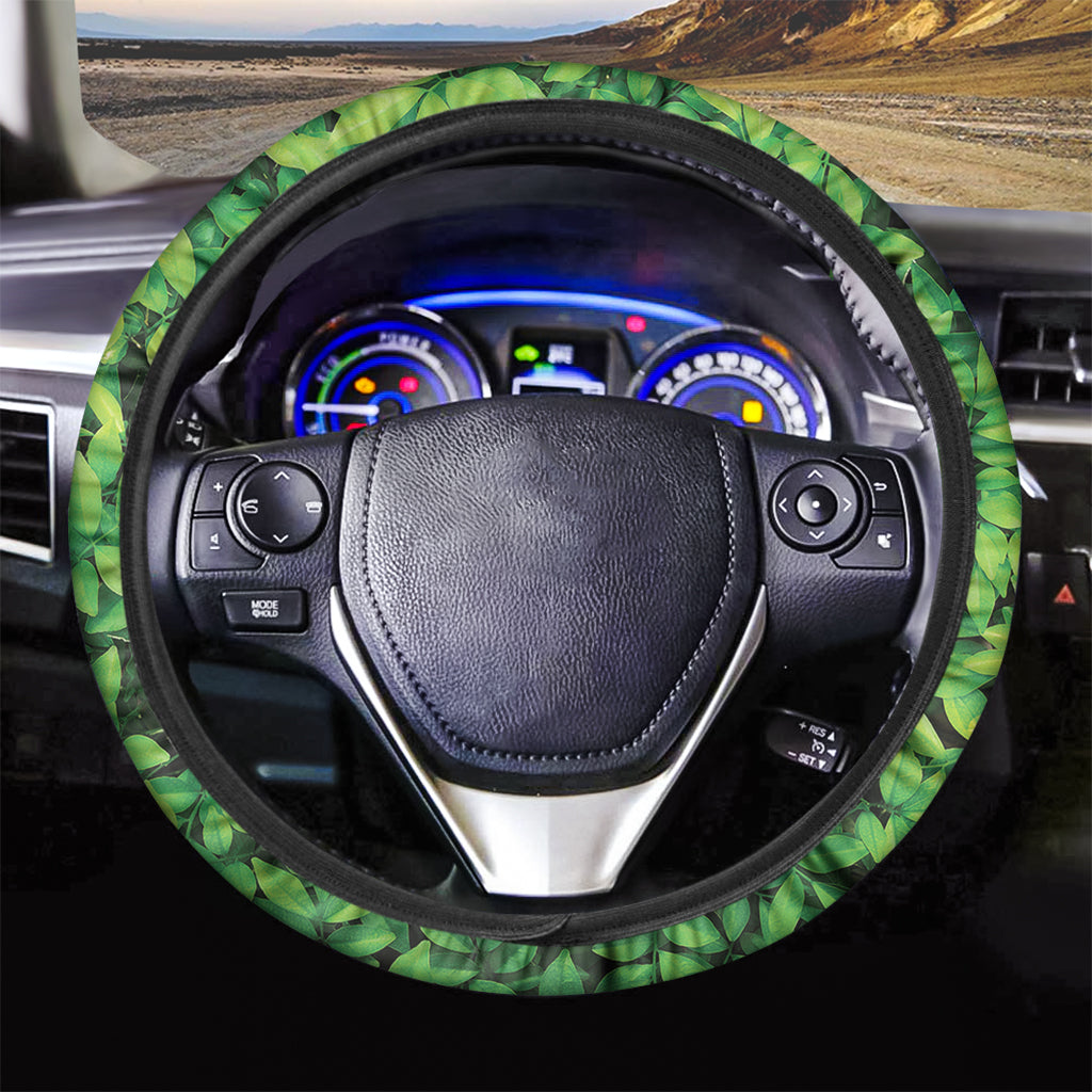 Green Leaf Print Car Steering Wheel Cover