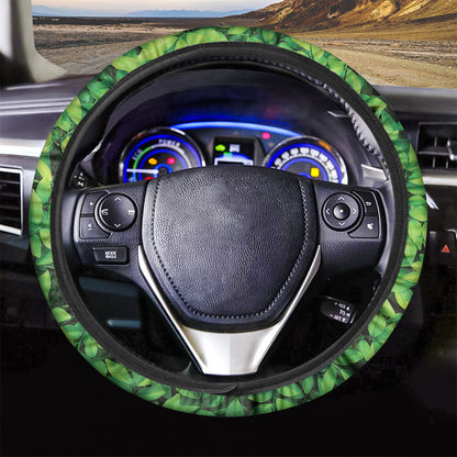 Green Leaf Print Car Steering Wheel Cover