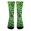 Green Leaf Print Crew Socks