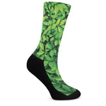 Green Leaf Print Crew Socks
