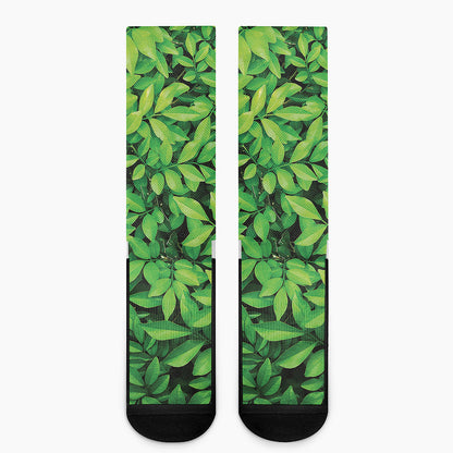 Green Leaf Print Crew Socks