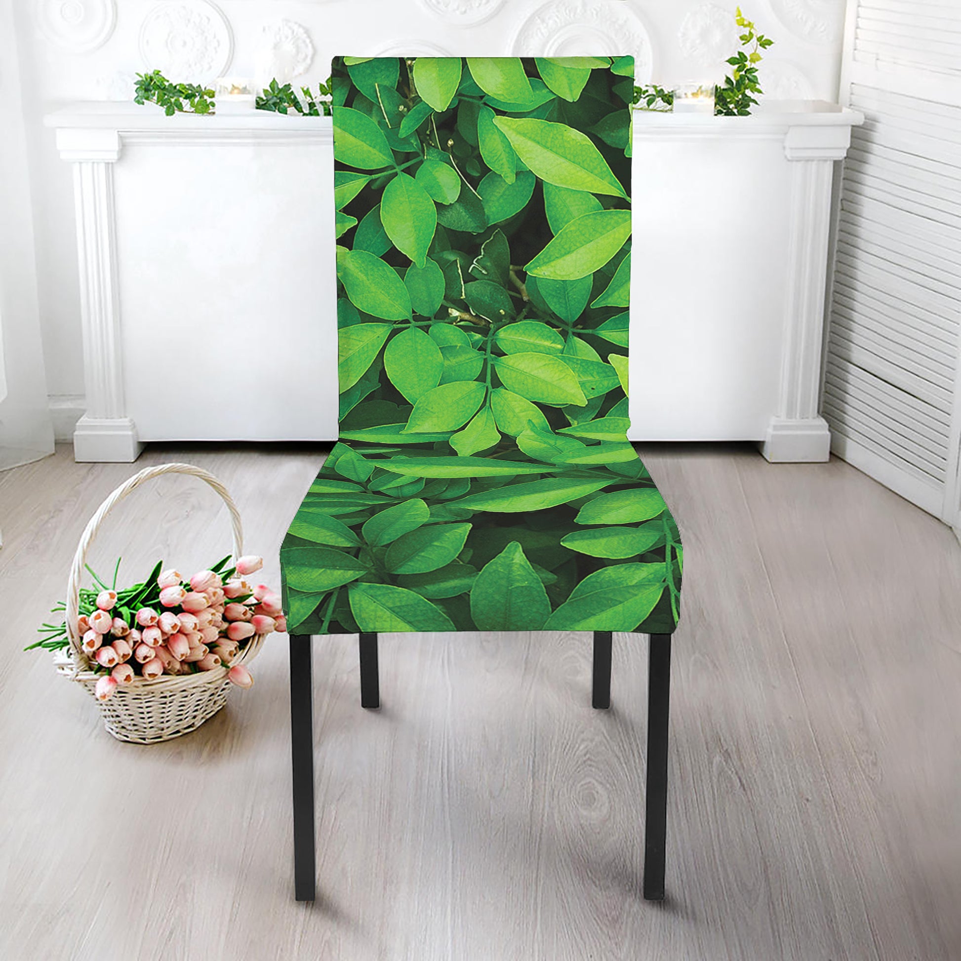Green Leaf Print Dining Chair Slipcover