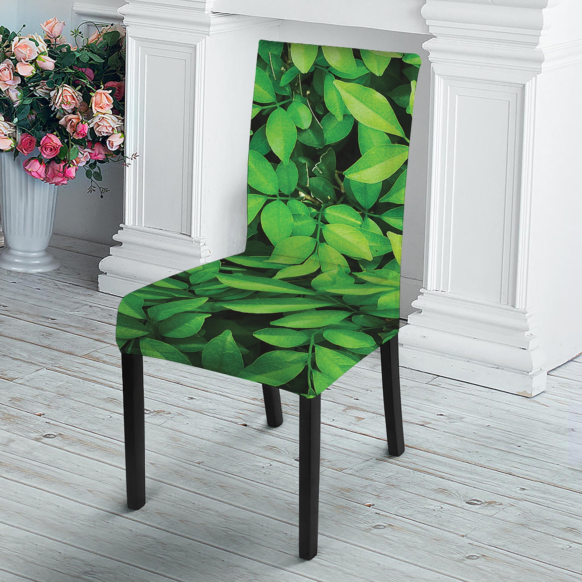 Green Leaf Print Dining Chair Slipcover