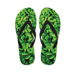Green Leaf Print Flip Flops