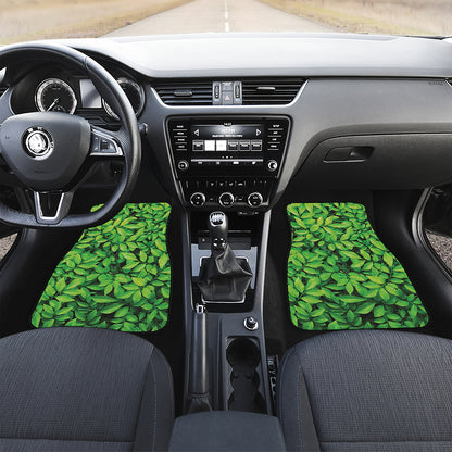 Green Leaf Print Front and Back Car Floor Mats
