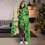 Green Leaf Print Hooded Blanket