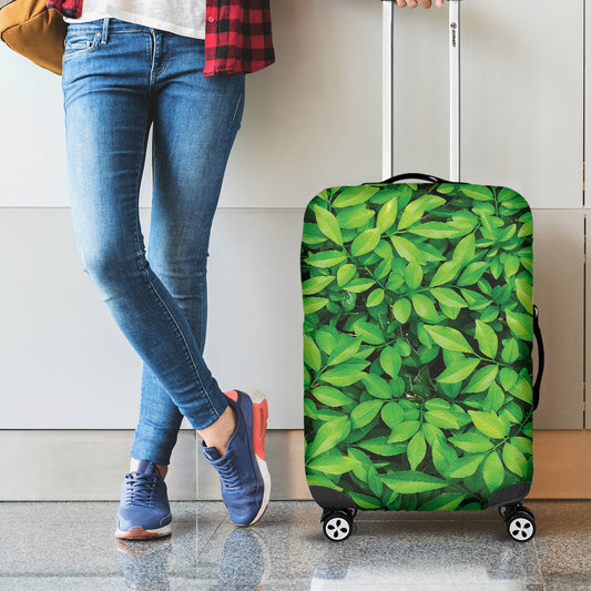 Green Leaf Print Luggage Cover