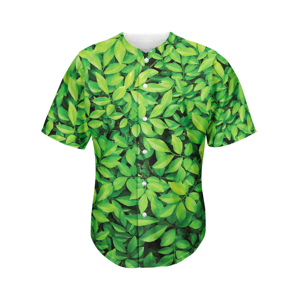 Green Leaf Print Men's Baseball Jersey