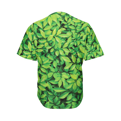 Green Leaf Print Men's Baseball Jersey