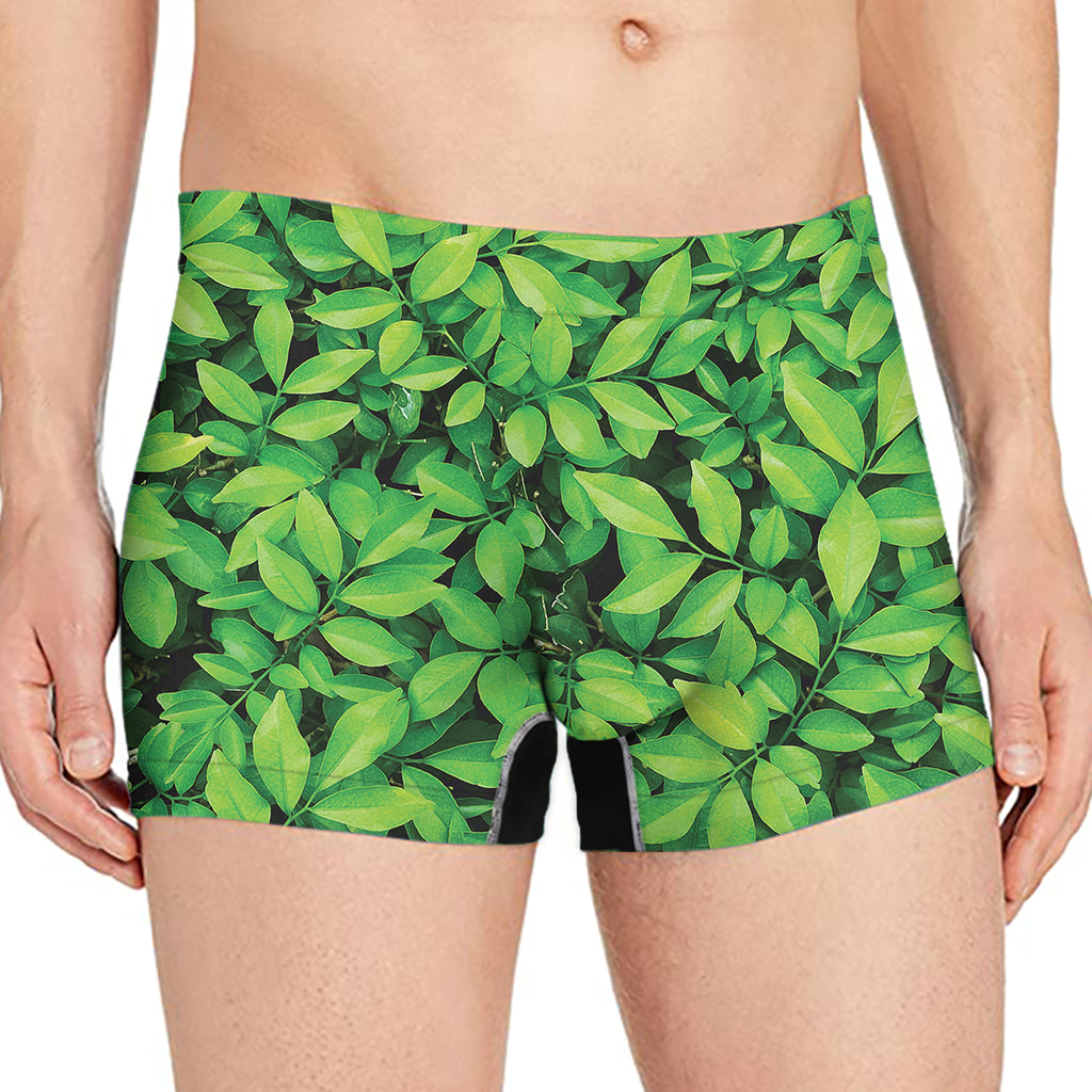 Green Leaf Print Men's Boxer Briefs