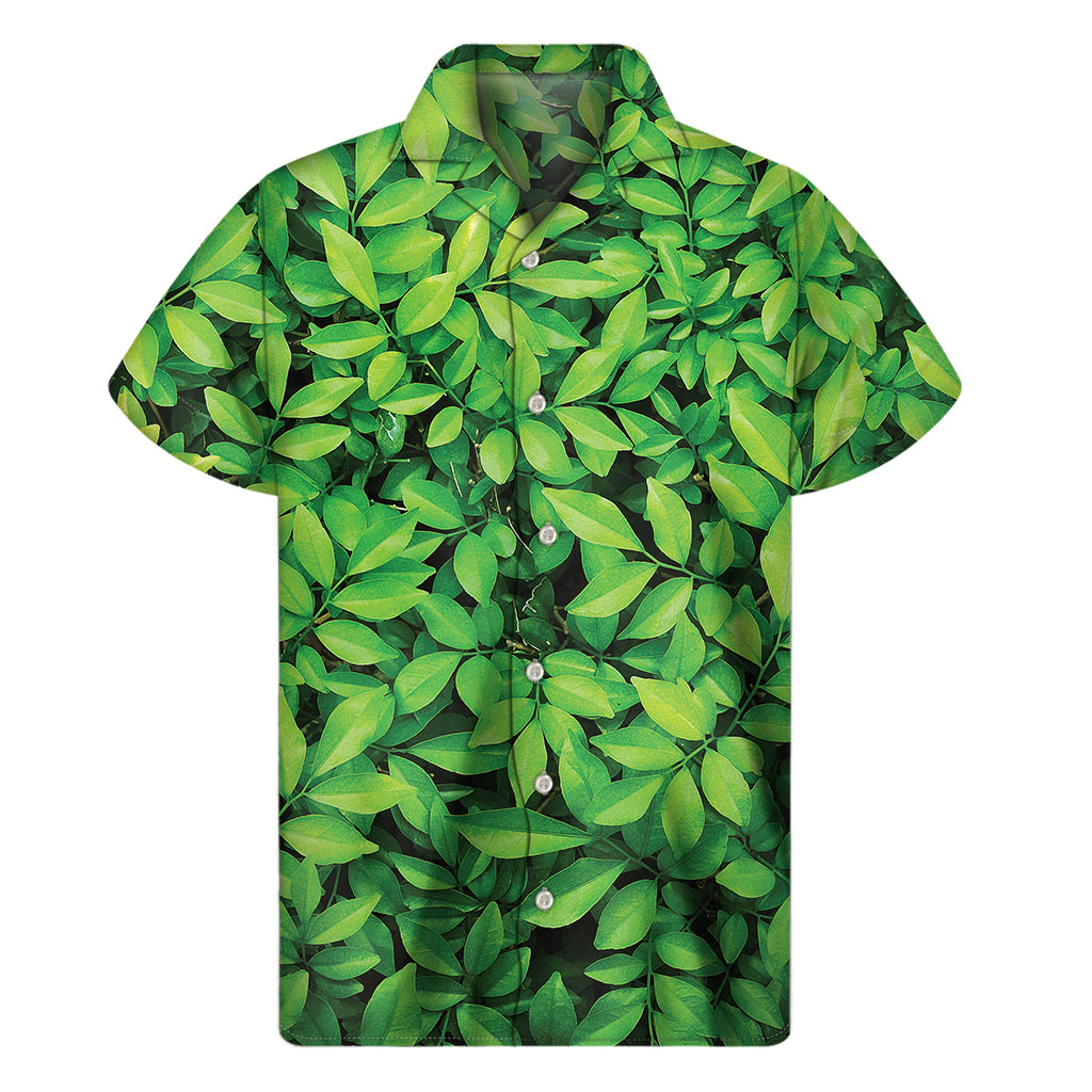 Green Leaf Print Men's Short Sleeve Shirt