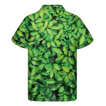 Green Leaf Print Men's Short Sleeve Shirt