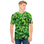 Green Leaf Print Men's T-Shirt