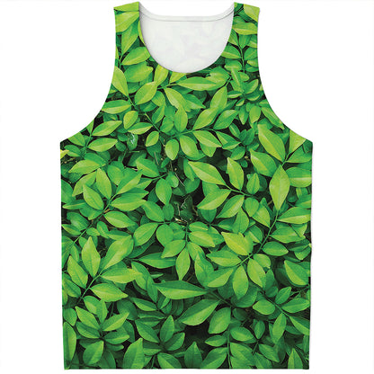 Green Leaf Print Men's Tank Top